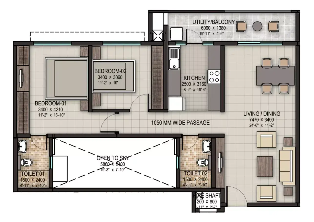 2 BHK Floor Plan