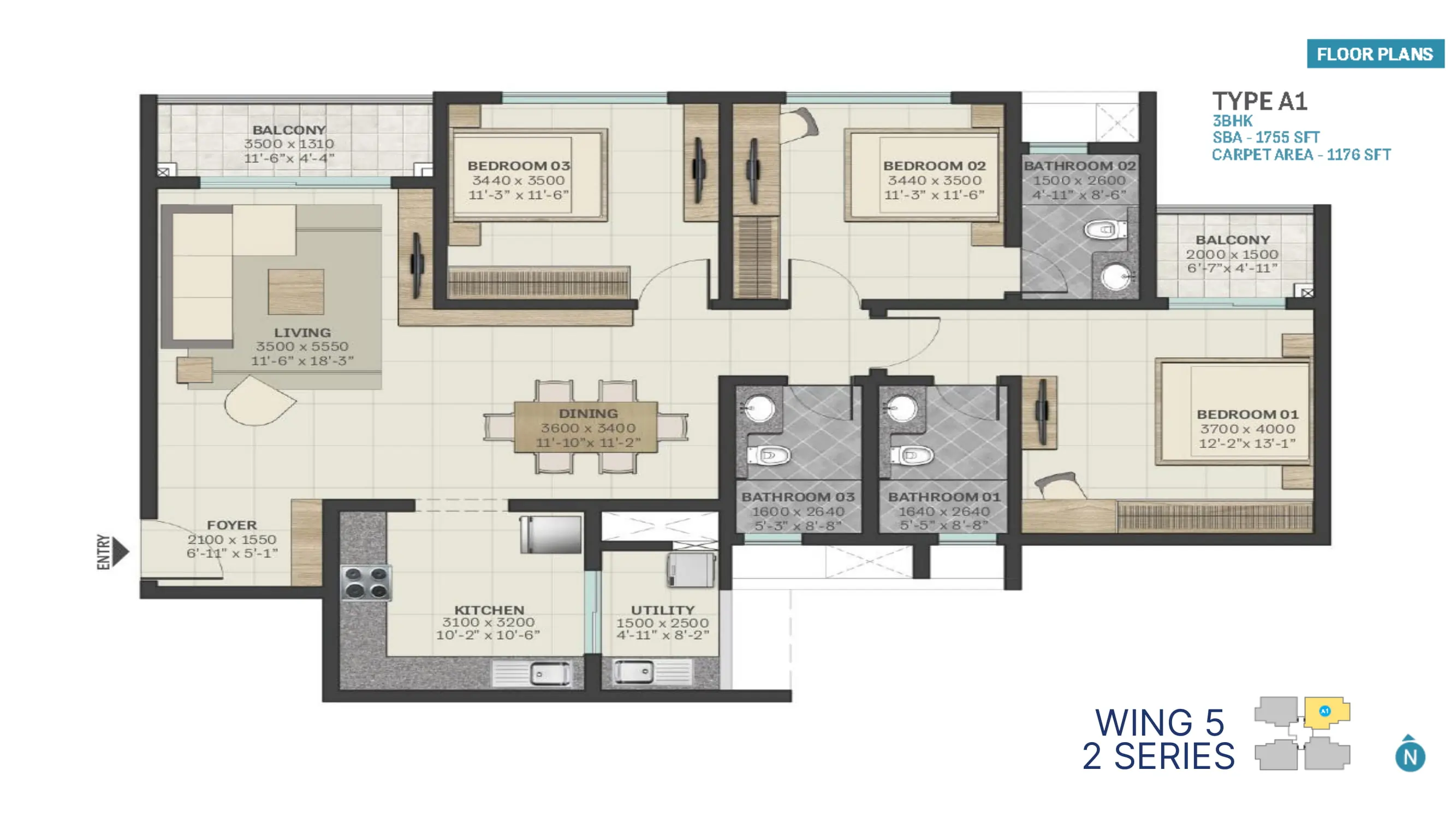 3 BHK Floor Plan